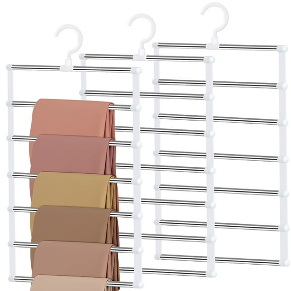 Topekada 3 Pack Pants Hangers Space Saving, Portable Travel Pants Hanger, 6 Layers Multiple Hangers for Pants , Travel Hangers Essential Accessories for Pants Jeans Skirts Scarf Legging