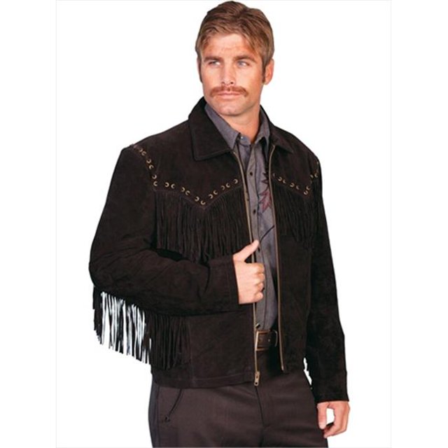 Scully 221-19-S Men Leather Fringe Jacket - Black Boar Suede, Small