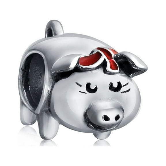 Bling Jewelry Womens Cute Hog Piggy Bank Charm Bead Sterling Silver for European Bracelets