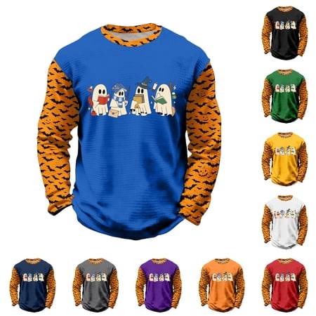 FYDUU Halloween T-Shirt for Boys Halloween Long Sleeve Tops for Boys Festive Casual Wear Round Neck T Shirts Festive Graphic Tee Shirt 12-13 Years