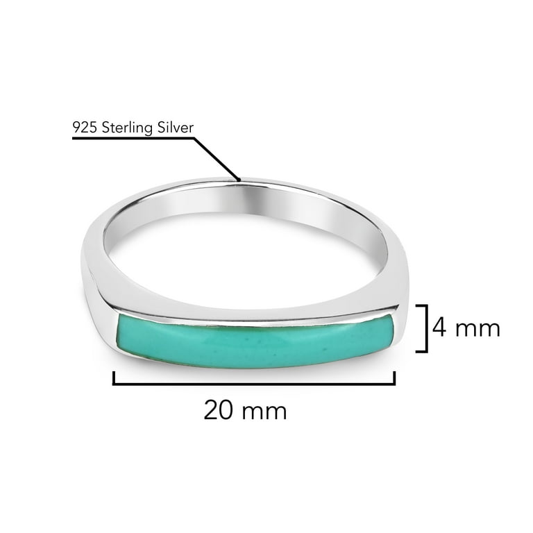 Rectangular Bar Green Turquoise Stone Inlay Sterling Silver Ring-9