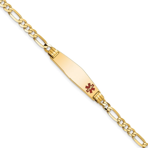 14K Solid Yellow Gold Medical Alert Figaro Link Name Bar Identification ID Bracelet