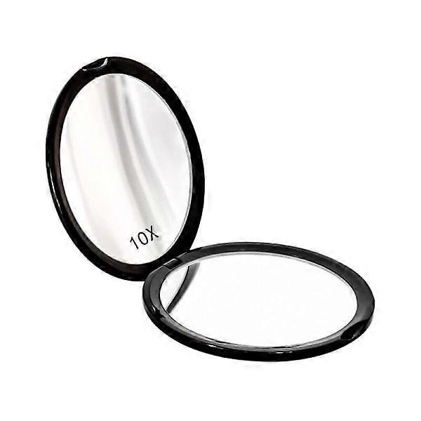 Magnifying Compact Purse Mirror with 10x Magnification - Double Sided Black Travel Mirror for Makeup