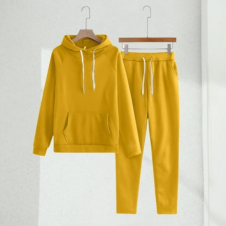Bunenne 2 Piece Pants Set for Women Jogging Suits 2 Piece Set Women s Solid Color Solid Color with Hat Sports Suit Women Womens Sweatsuits 2 Piece Set Womens Two Piece Sets Yellow S