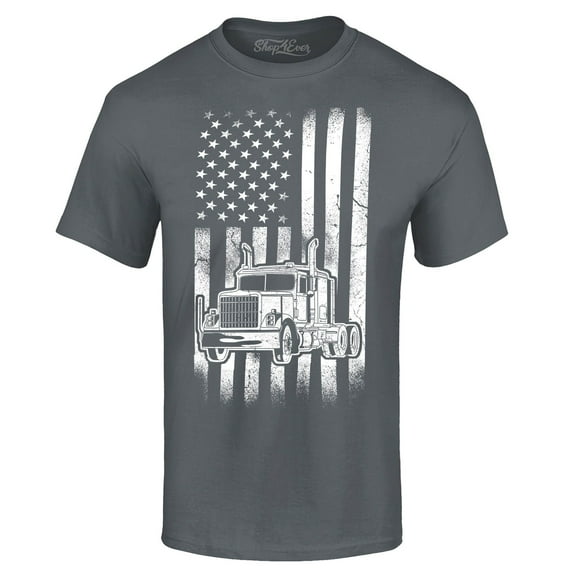 Shop4Ever Men's Trucker American Flag USA Graphic T-shirt X-Large Charcoal
