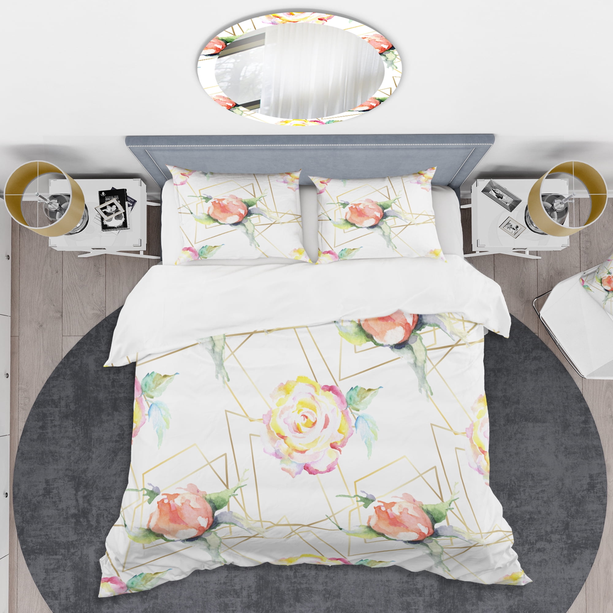 Designart 'Orange Rose Flower Retro Pattern' Mid-Century Modern Duvet Cover Set