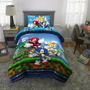 Sonic the Hedgehog Kids 4 Piece Blue Reversible Comforter, Bed in a Bag, Twin
