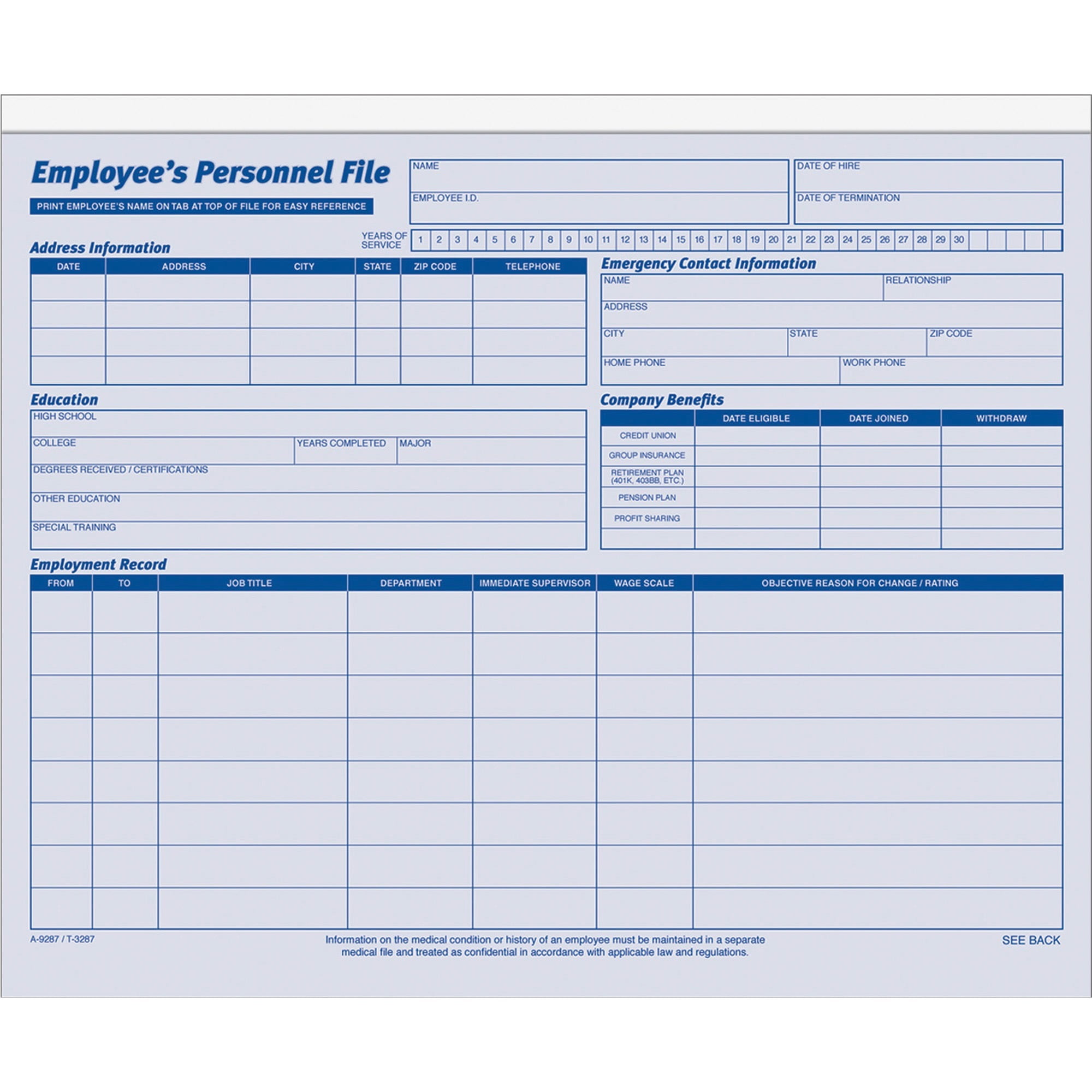 Adams, ABF9287ABF, Employee Personnel File Folder, 20 / Pack