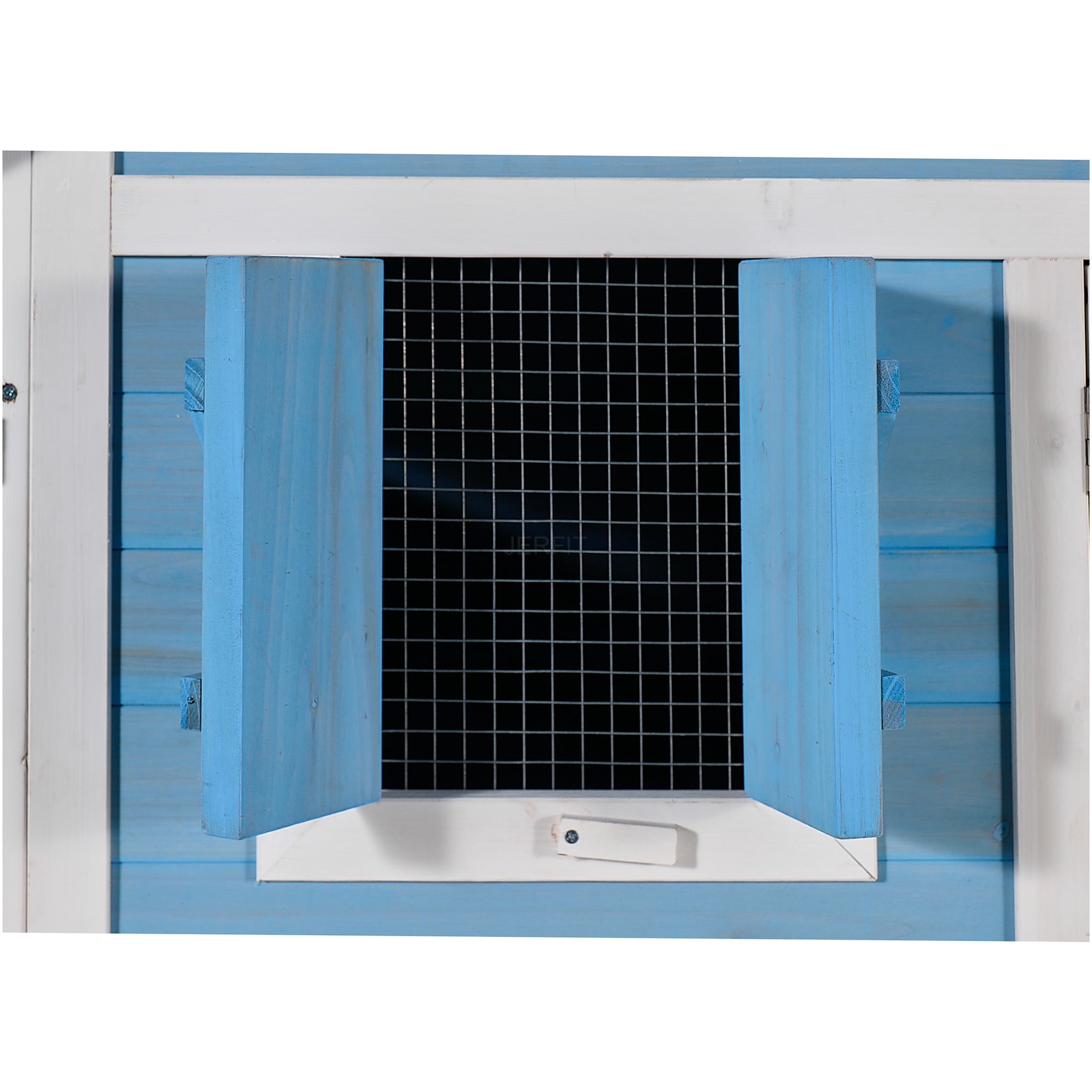 JERFIT 76 Inch Large Outdoor Rabbit Hutch with Waterproof Roof, Removable Tray, Ramp & Play Run Area, Light Blue Wooden Bunny Cage House