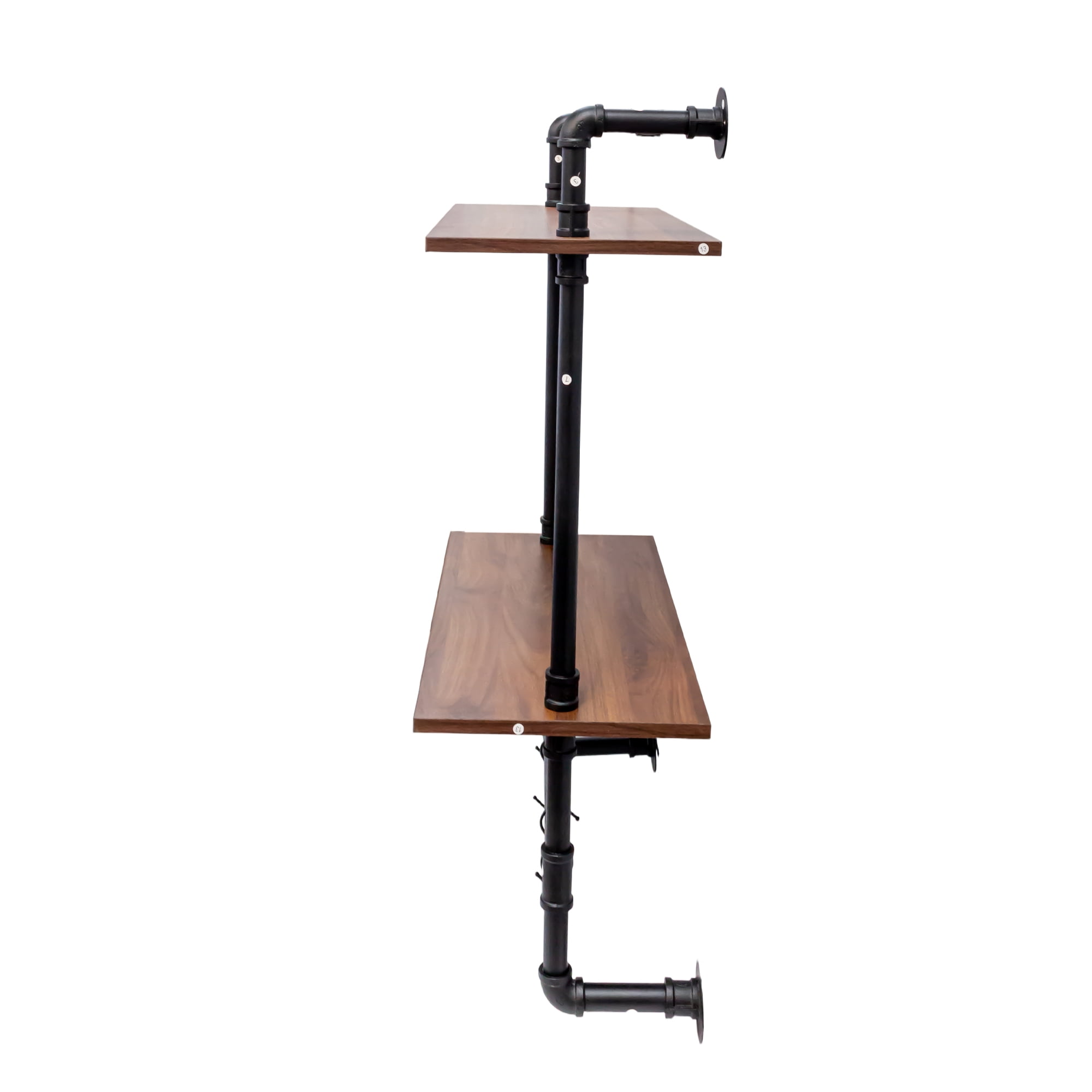 Mintazer Industrial Pipe Wall Shelves, Farmhouse 2-Tier & 3-Tier Floating Shelves with Hooks for Bedroom Kitchen, Walnut Brown