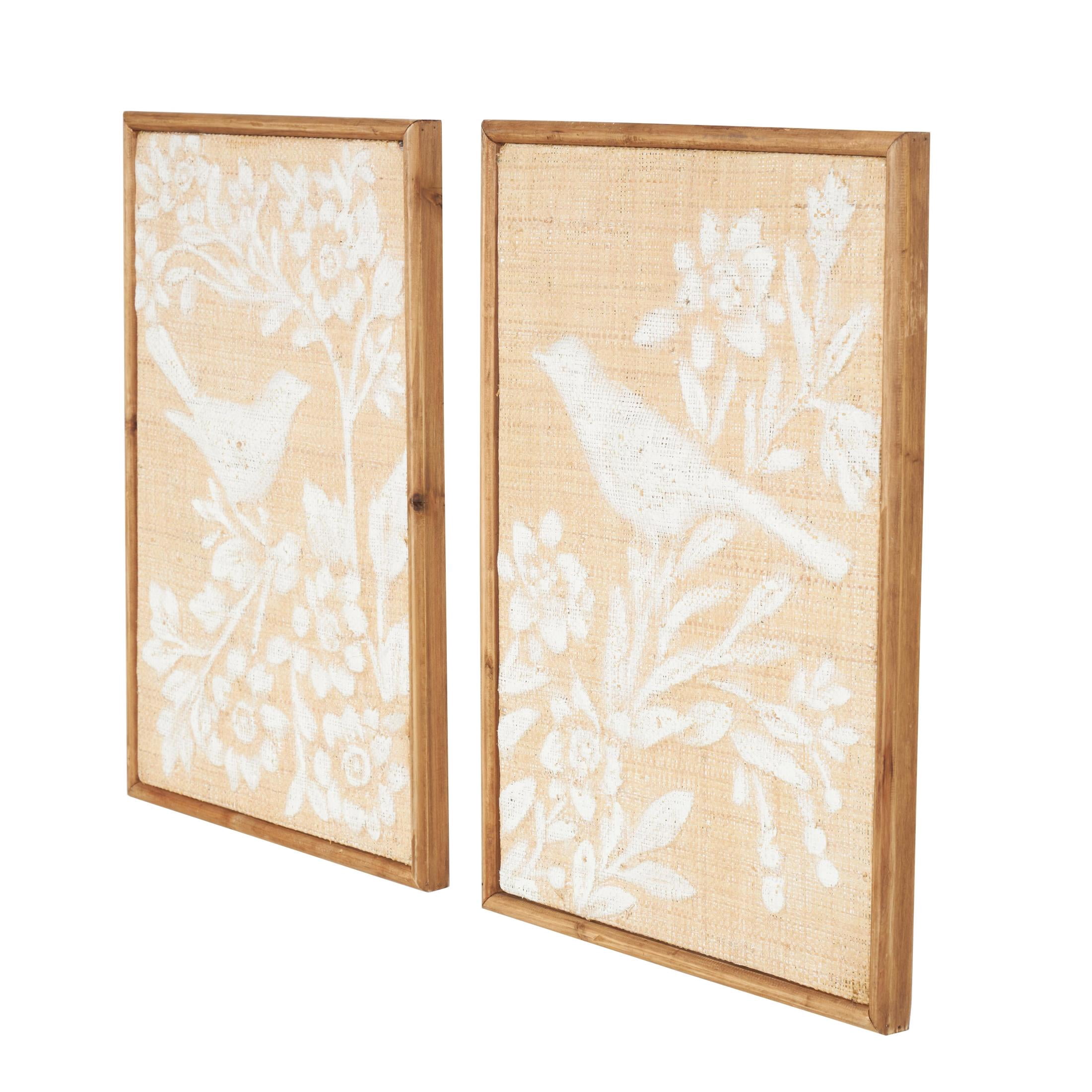 15" x 21" Bird Framed Wall Art with White Painted Floral Patterns, by DecMode (2 Count)