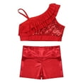 thumbnail image 3 of YONGHS Kids Girls 2 Piece Gymnastics Dance Outfits Sequins Crop Top with Shorts Set Metallic Red 12, 3 of 7