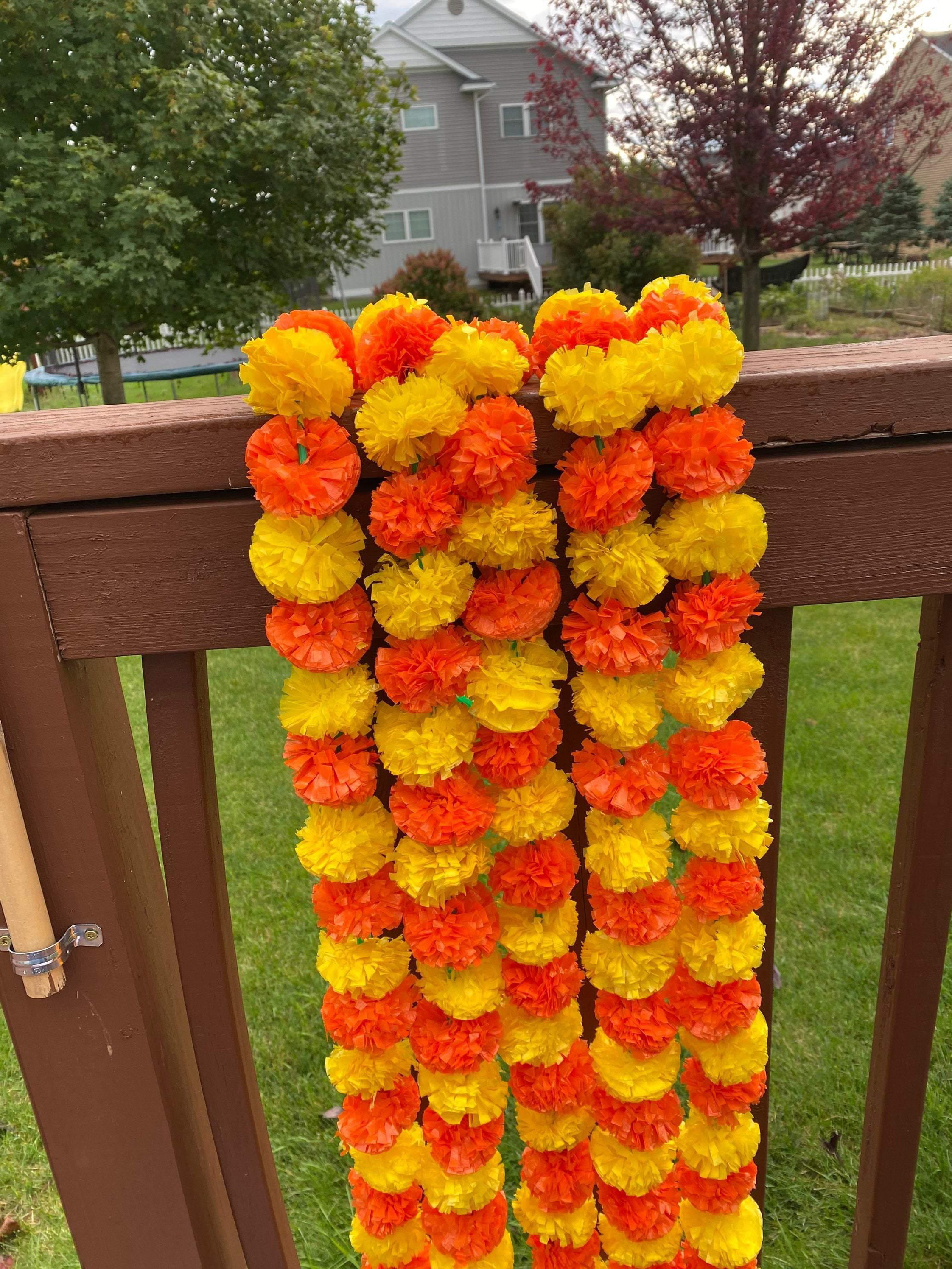 5 Feet Artificial Marigold pack of 50 Flowers Garlands Home Wedding Decoration 
