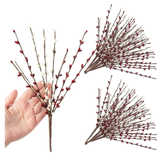 12pc Cardinal and Snow Pip Berry Sprays - for Christmas Floral Work - Factory Direct Craft