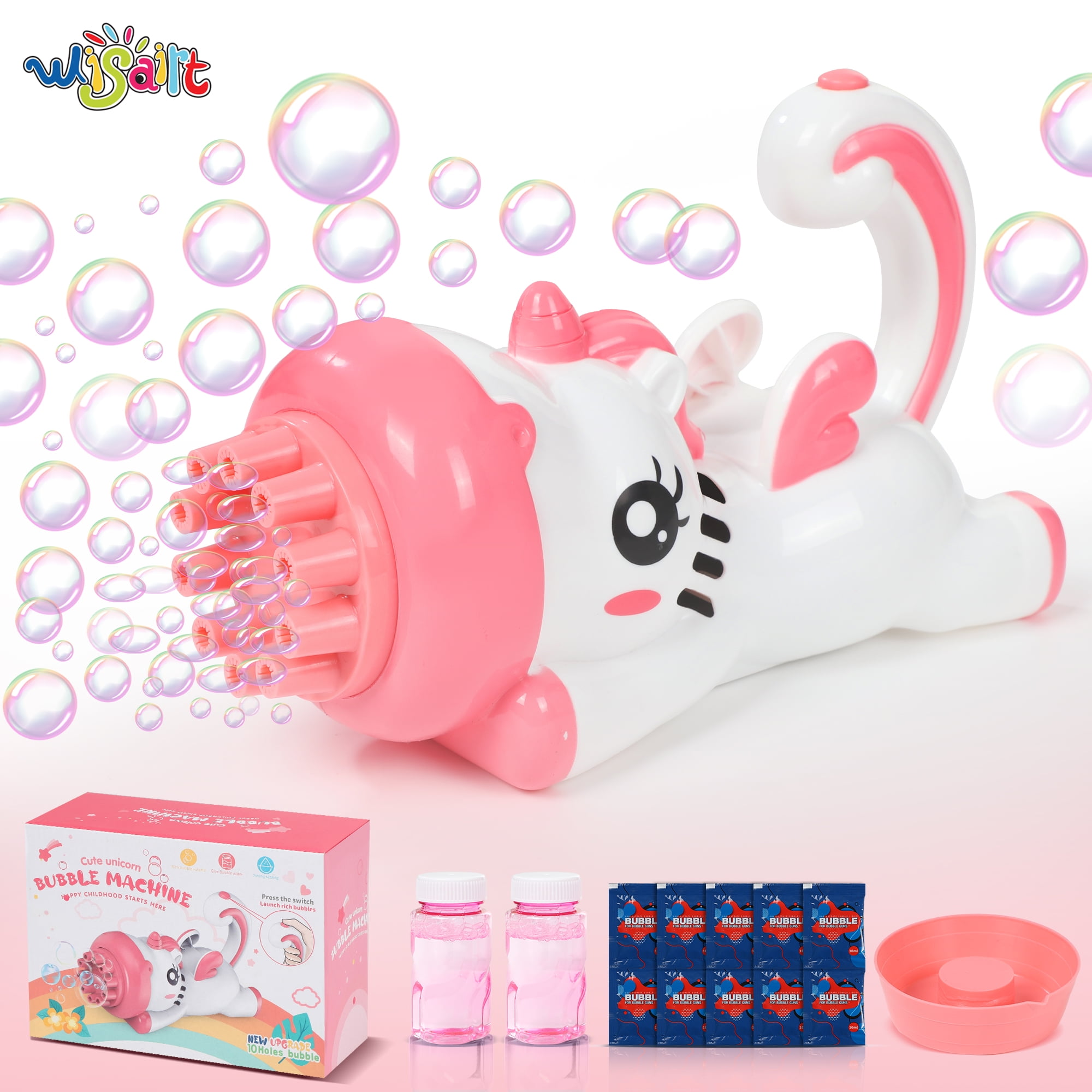 WISAIRT Bubble Machine,Unicorn Bubble Gun with 2 Bubble Solutions