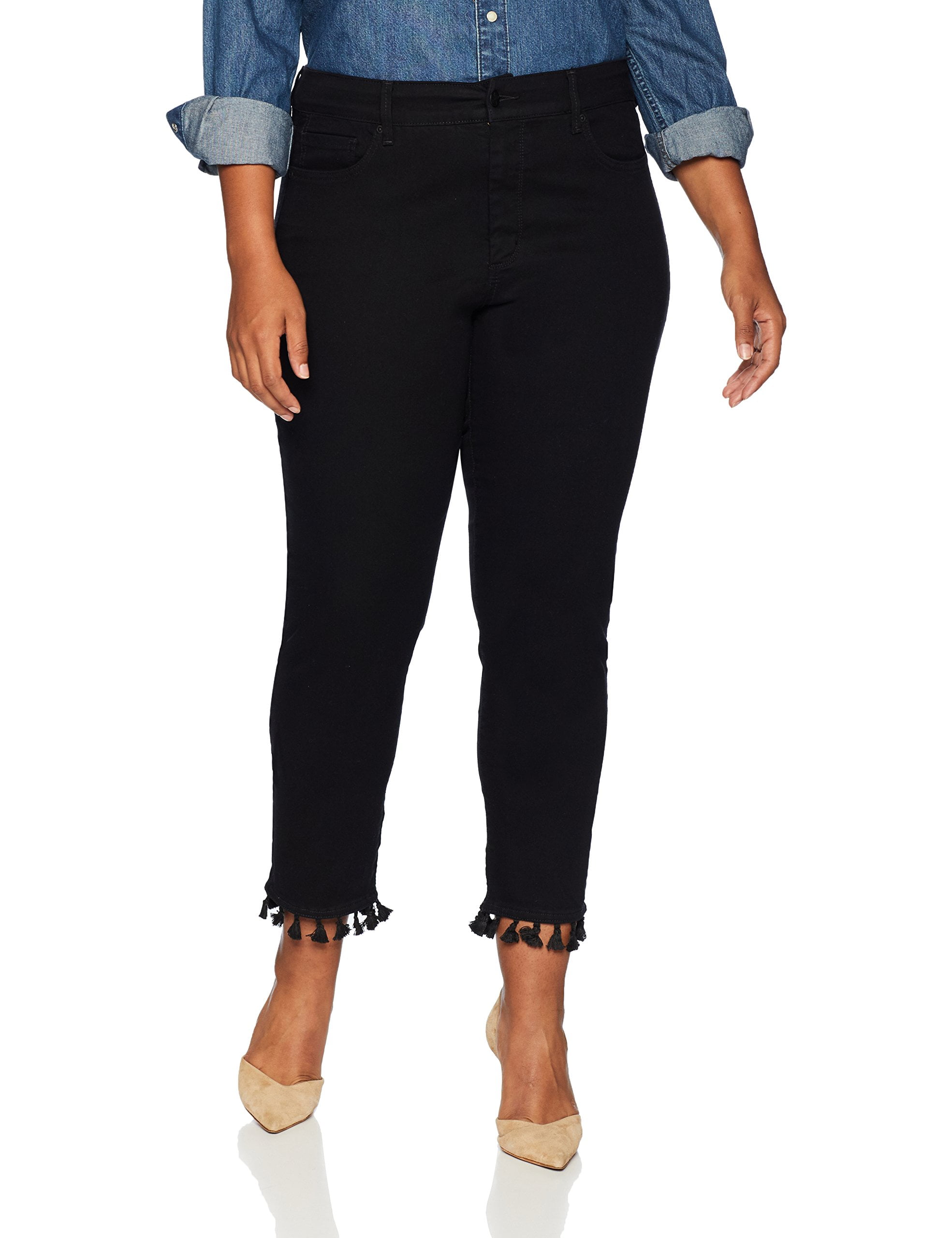 Womens Plus Skinny Ankle Tassel Hem Stretch Jeans 14W