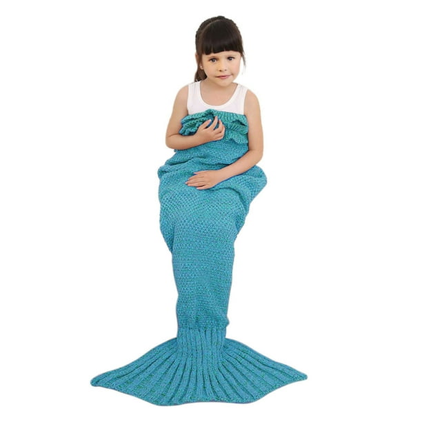 Knitted Mermaid Tail Blanket Child Size Blue (teal)