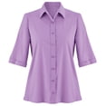thumbnail image 2 of Collections Etc Women's Poplin Weave 3/4 Sleeve Button-Front Stylish Polo Shirt | Royal Blue, Red, White or Lilac | Machine wash | Cotton and polyester, 2 of 3