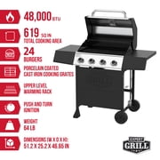 Expert Grill, 4-Burner Propane Gas Grill with Side Table and Wheels, Stainless Steel
