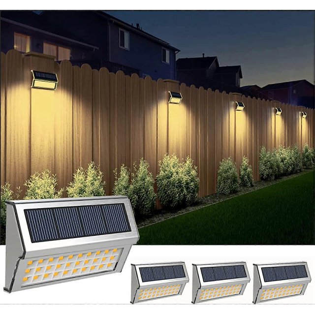 Solar Fence Light, Stainless Steel Decorative Light LED Garden Light, Waterproof Step Light Wireless Outdoor, 6 Pack