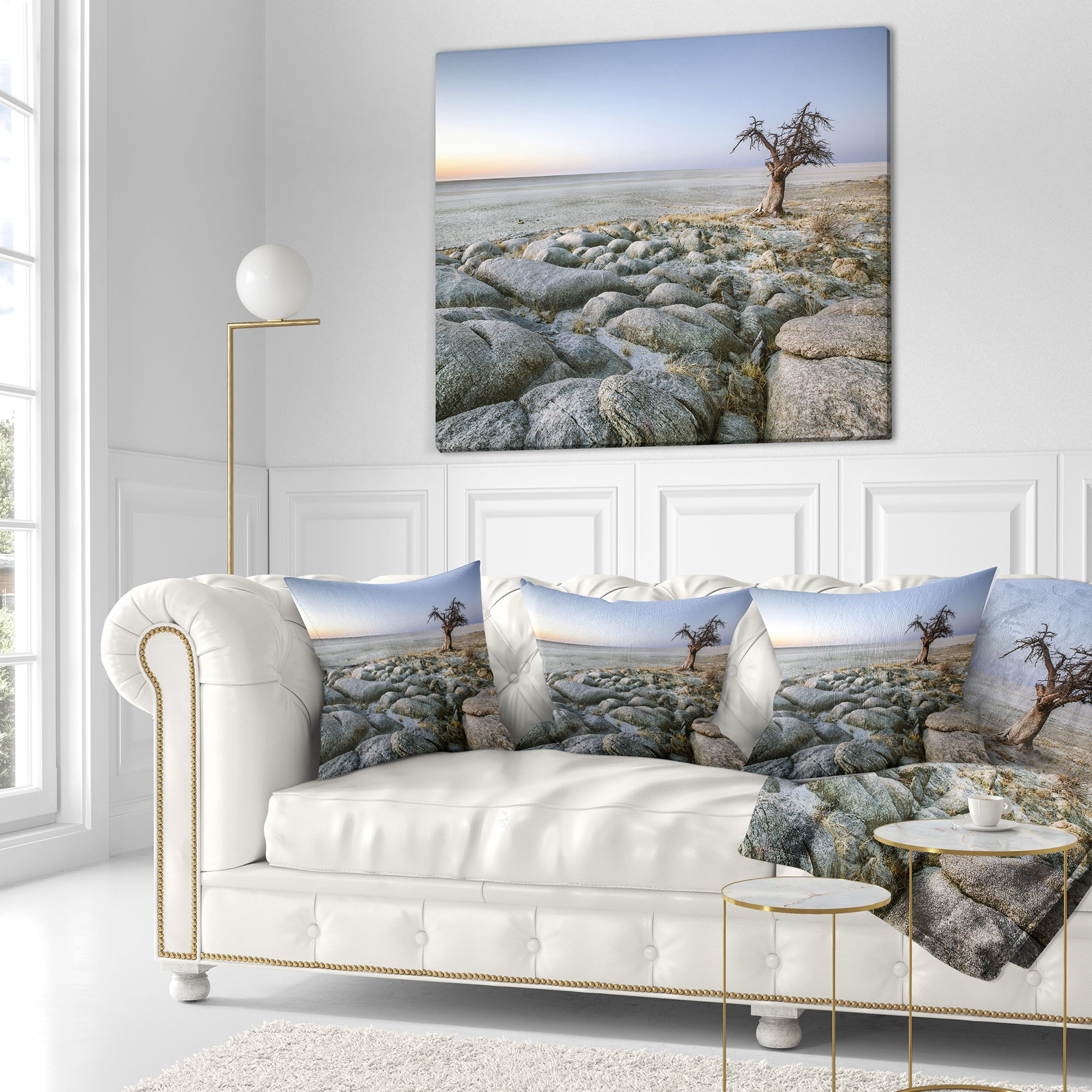Designart Baobab Tree on Rocky Terrain - Landscape Printed Throw Pillow - 16x16