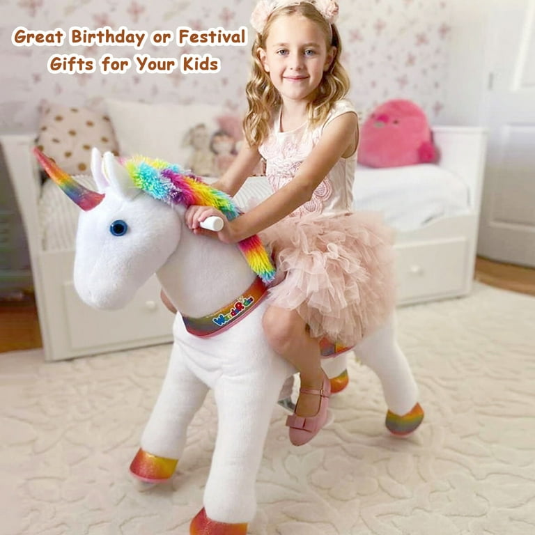 WondeRides Unicorn Toy, Ride On Plush Walking Horse, 3-5 Years