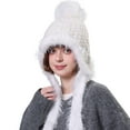 thumbnail image 2 of Women's Fleece Lined Ear Flap Hat, Winter Thermal Trapper Hat, Windproof Cold Weather Cap, Outdoor Sports Ear Muff Hat, Knit Aviator Hat with Ear Flaps, Winter Ear Protection - White, 2 of 4