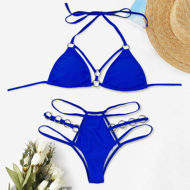 Bathing Suits for Big Busted Women Halter Bikini Swimsuit O Ring Self Tie  Ruched Mid Waisted Two Piece Bathing Suit Bathing Suit Bottoms Medium 