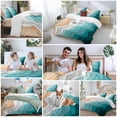 thumbnail image 6 of Teal Green Duvet Cover Set, Geometric Brown White Beach Waves Gradient Soft Duvet Cover Twin Size Bedding Set 4 Pieces, 1 Quiltcover and 2 Pillowcases with Zipper, 1 Bed Sheet for All Seasons, 6 of 9