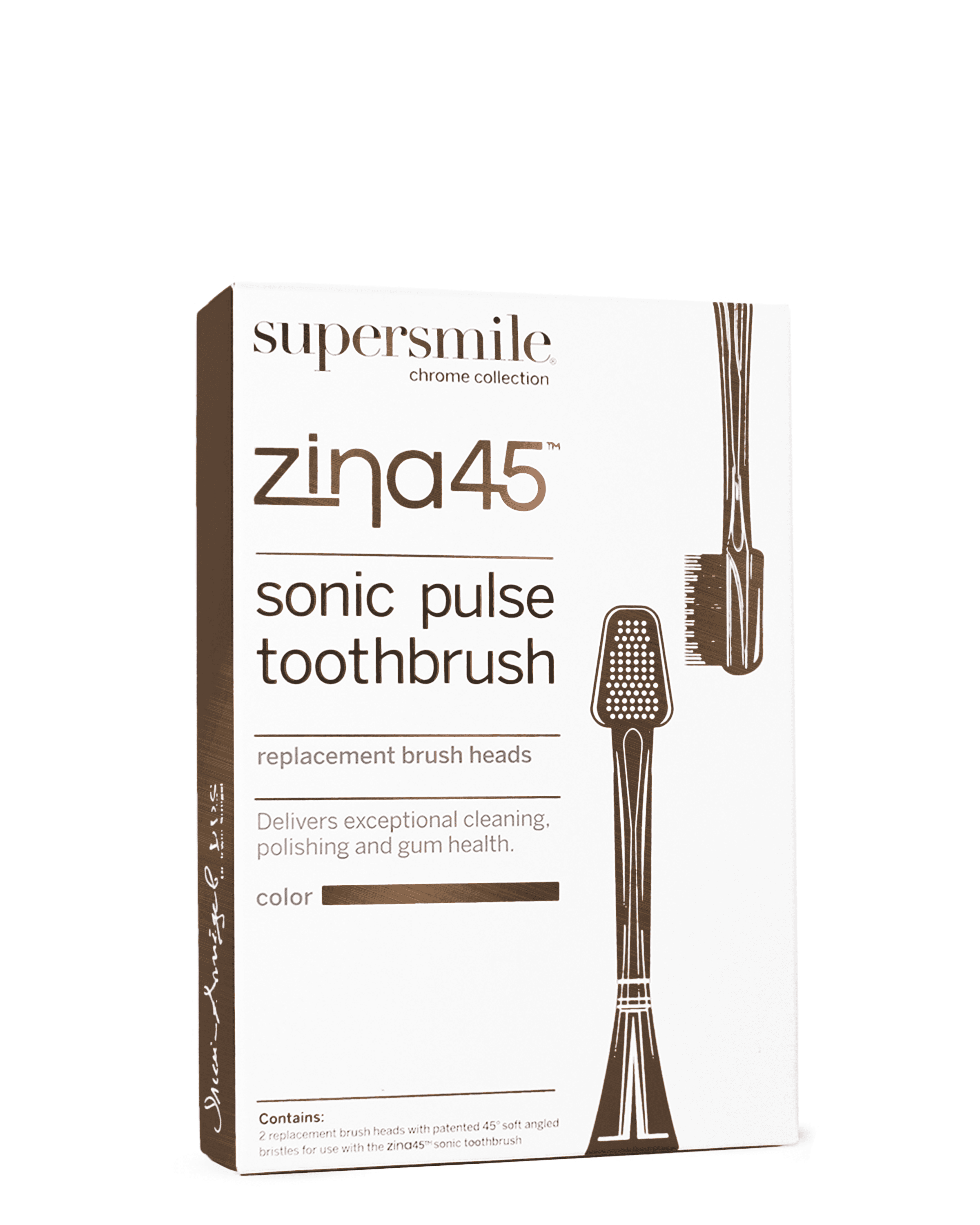 Supersmile Replacement Brush Heads for Zina45 Sonic Pulse Electric Toothbrush, Charcoal (Pack of 2)
