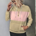 thumbnail image 3 of Womens Colorblock Hoodies Drawstring Button Hooded Sweatshirts Sports Casual Hoody Pullover Tops with Pocket (XL, Khaki), 3 of 7