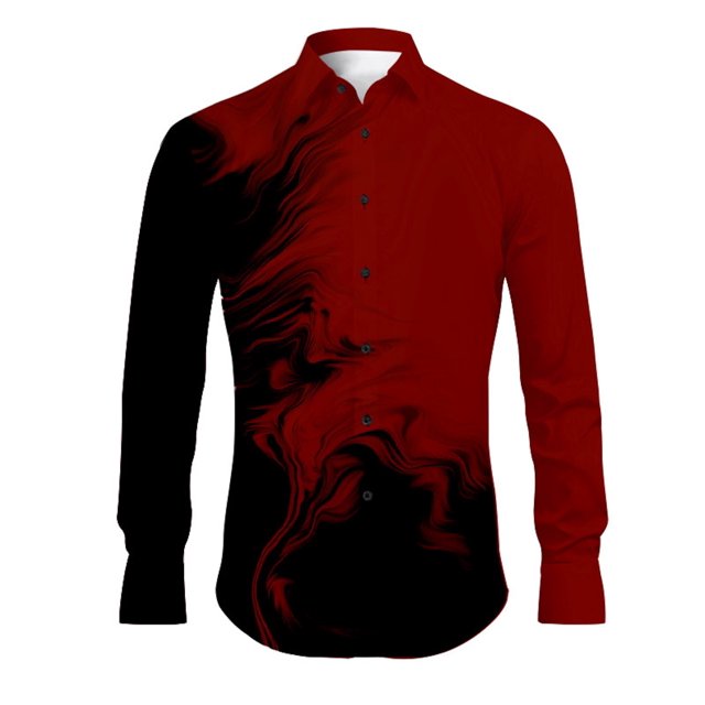Camisa de hombre abstracta gradual para uso diario, para salir, de primavera, de manga larga, con cuello vuelto, camisa de tejido elástico en 4 direcciones Ropa para hombre