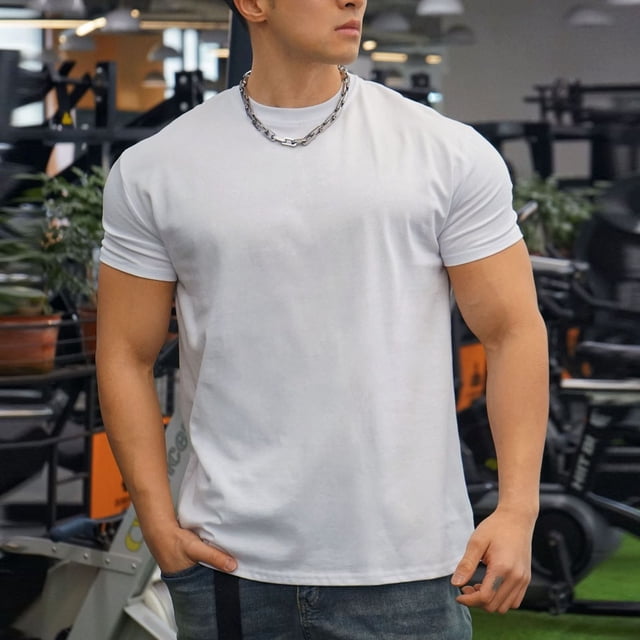 pstuiky camisetas de hombre, Blusas casuales de verano para hombre, de manga corta, color liso, con cuello redondo y para fitness ropa de hombre l