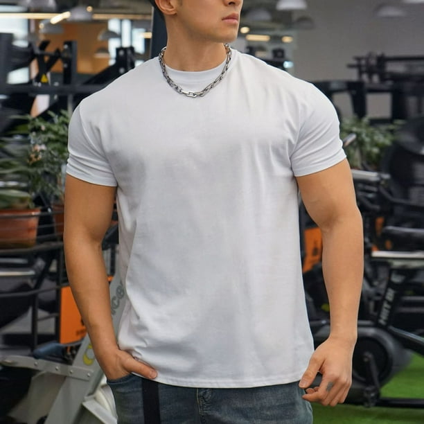 pstuiky camisetas para hombre, Blusas casuales de verano para hombre, de manga corta, color liso, con cuello redondo y para fitness camisas casuales para hombre xxl