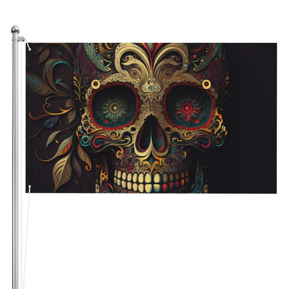 Sugar Skull Paisley Mexican Skulls Double Sided Flag 3x5FT Reversible Garden Flag Outdoor Decor for House, Porch, Lawn, Yard, Indoor Wall, Party Decoration