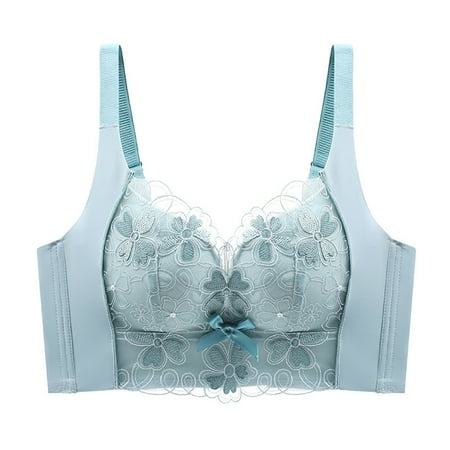 Gnurob Padded T Shirt Bralette for Womens Embroidered Lace Bra Wireless Bralettes Push Up Bras Beauty Back Smoothing Brassiere Hide Back Fat Underwear Clearance Saving Green X-Large
