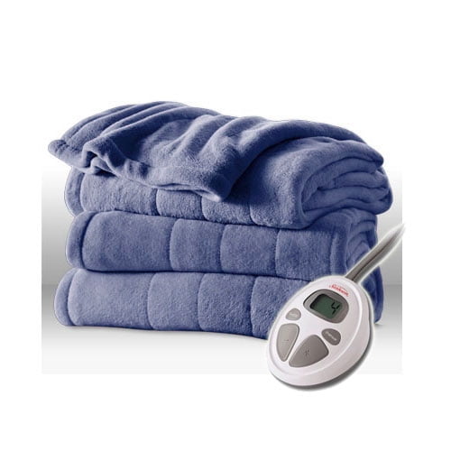Sunbeam Channeled Velvet Plush Electric Heated Blanket Twin Size Lagoon