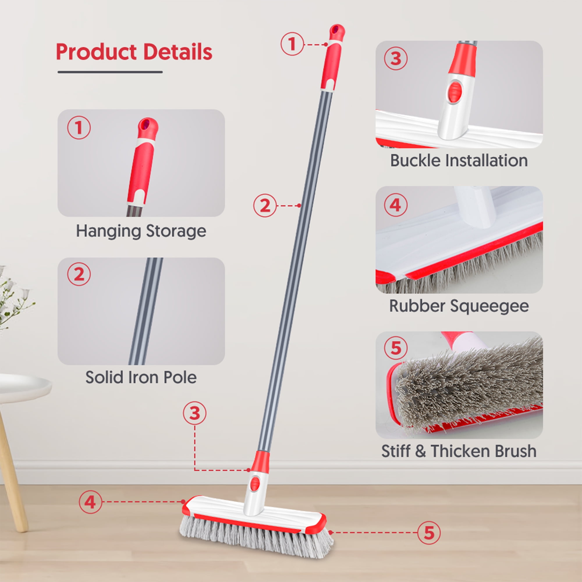 2 in 1 Floor Scrub Brush, 2022 Upgrade Magic Broom Brush Floor Brush  Scrubber with Long Handle, Premium 120 Degree Rotating Removable Crevice  Cleaning