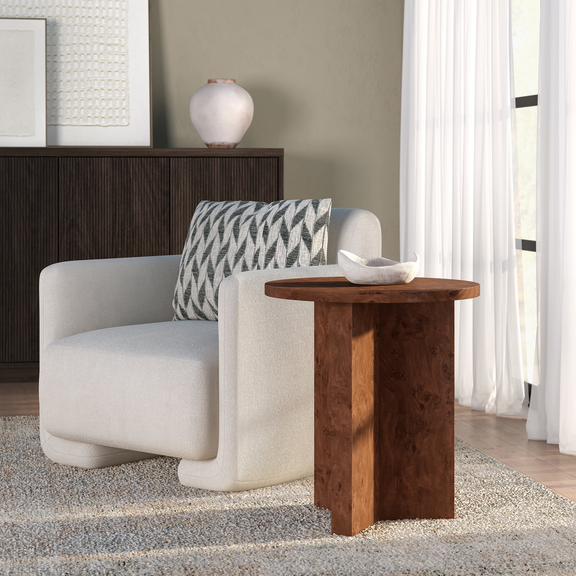 Evelyn&Zoe Scandinavian 20" Wide Walnut Burl Side Table