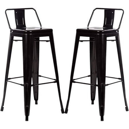 Dkelincs Metal Bar Stools Set of 2 Industrial Counter Height Barstools Bistro Trattoria Metal Chairs with Back 30 inch Tolix-Style Modern Bar Chairs Stackable for Patio, Cafe, Farmhouse, Black