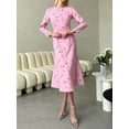 thumbnail image 3 of KelaJuan Women Midi Dress, Elegant Long Sleeve Crew Neck Flower Print Casual Dress Fall Dress, 3 of 7