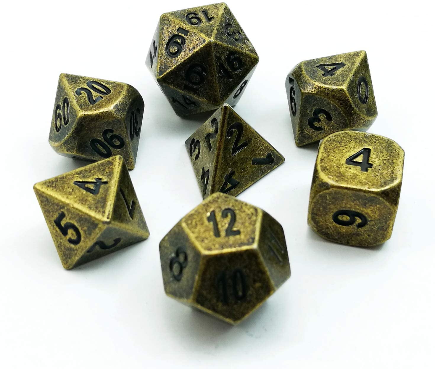 Copper Color Metal and Black Number Metal Polyhedral RPG Dice Set of 7 Dice 