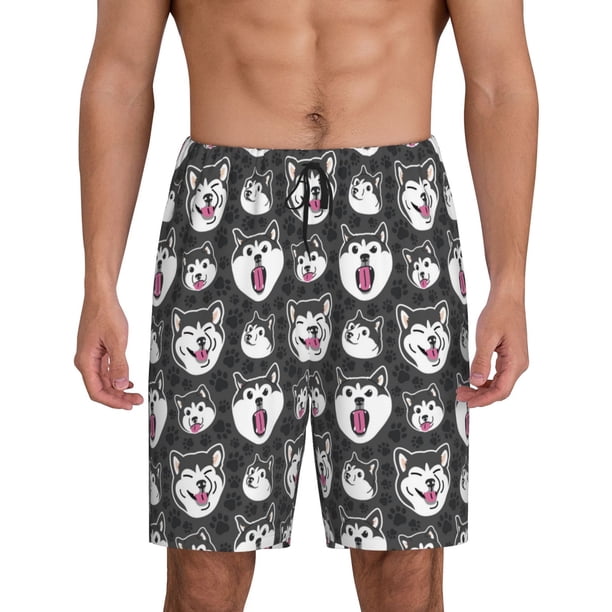 Balery Husky Pantalones cortos de pijama de punto de algodón para hombre con cinturilla y bolsillos-Medium