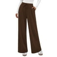 thumbnail image 2 of Women's Elastic High Waist Knit Wide Leg Pants, Casual Trousers with Pockets, Comfort Lounge Pants for Home, Travel and Daily Errands,Brown,M, 2 of 6