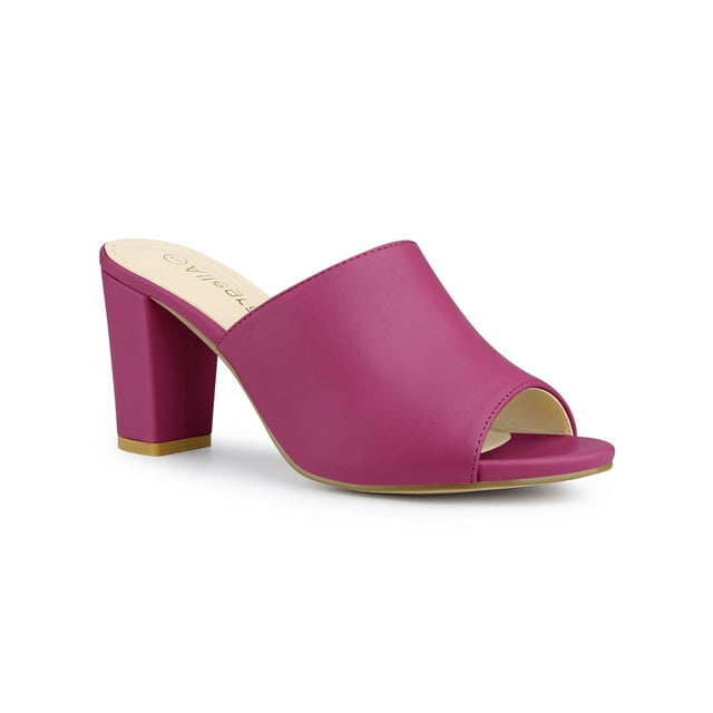 BLISSFUL STEP Women's Slip on Block Heel Slide Sandals Hot Pink (Size 8.5)