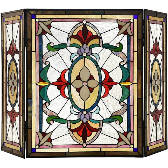 RADIANCE Goods Tiffany-Style 3pcs Folding Victorian Fireplace Screen 44" Wide