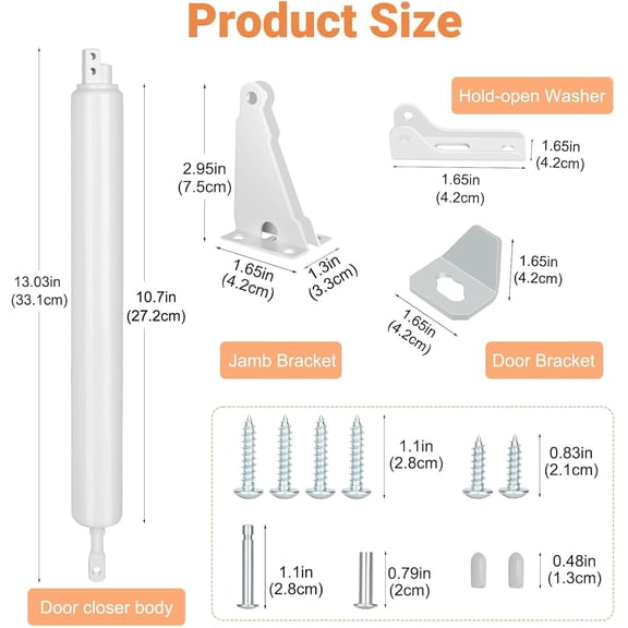 Storm Door Closer, White Heavy Duty Screen Door Closer with Protective Chain Spring, Compatible with Andersen/Emco/Larson/40201 (Door Closer and Chain, 1 Pack (White))