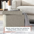thumbnail image 3 of Ornavo Home Foldable Tufted Linen Storage Ottoman Square Cube Storage Ottoman Foot Rest Stool/Seat with Table Top Lid, Coffee Table Ottoman - 15" x 15" x 15", 3 of 7