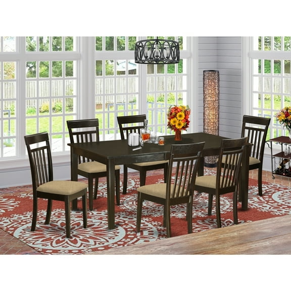 Modern Dining Set - 7 Piece Table & Chair Set - Linen Fabric Chairs - 42x72 Inch Rectangle Table