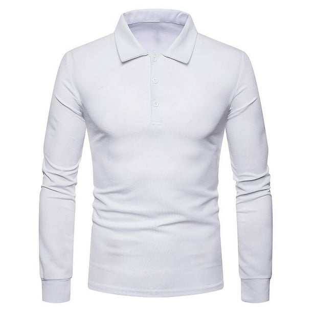 pstuiky camisetas de manga larga para hombre, Camisa de manga larga con botones y cuello alto para hombre, color liso Tops de hombre l